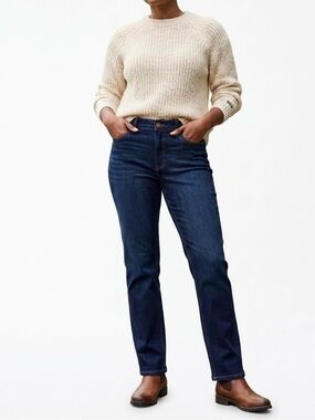L.L. Bean BeanFlex Women's Straight-Leg Jeans Dark Blue Denim Size 12 Reg